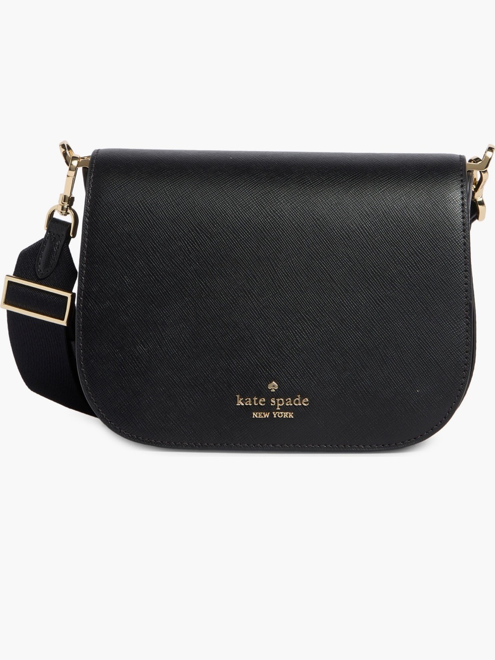 kate spade Black Leather Crossbody Saddle Bag with Gold Hardware